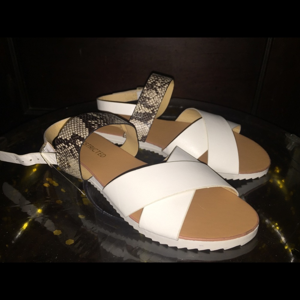 Tan, White, & Snake Print Strap Summer Sandals | NWOT - Picture 4 of 7